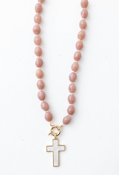 Cross Stone Bead Necklace