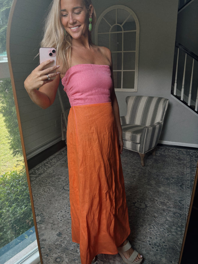 Mei Contrast Strapless Linen Maxi Dress