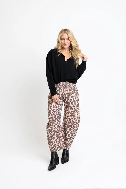 Leopard Barrel Leg Jean