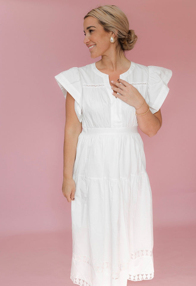 Ruffled Sleeve Tiered Midi Dress