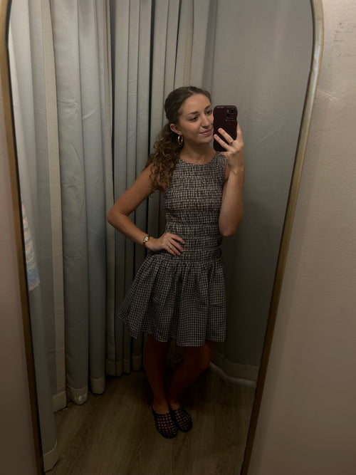 Sleeveless Check Smock Dress