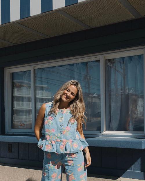Denim Floral Top