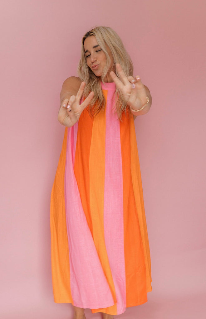 Colorblock Sleeveless Midi Dress