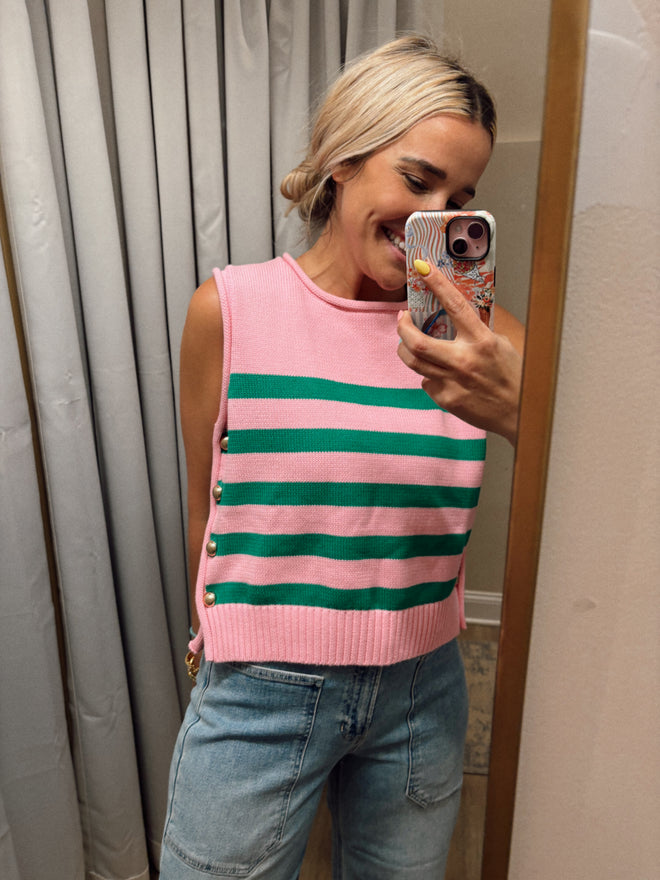 Maris Pink Stripe Button Knit Top