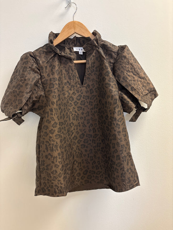 Animal Print Puff Sleeve Top