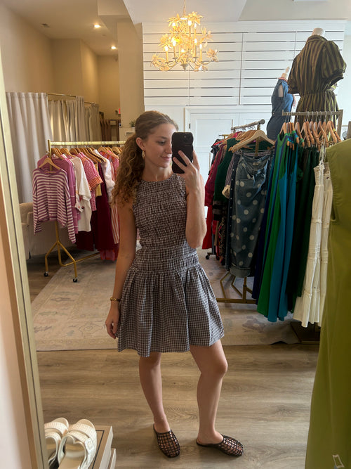 Sleeveless Check Smock Dress