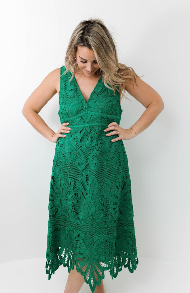 Lace Neck Midi Dress