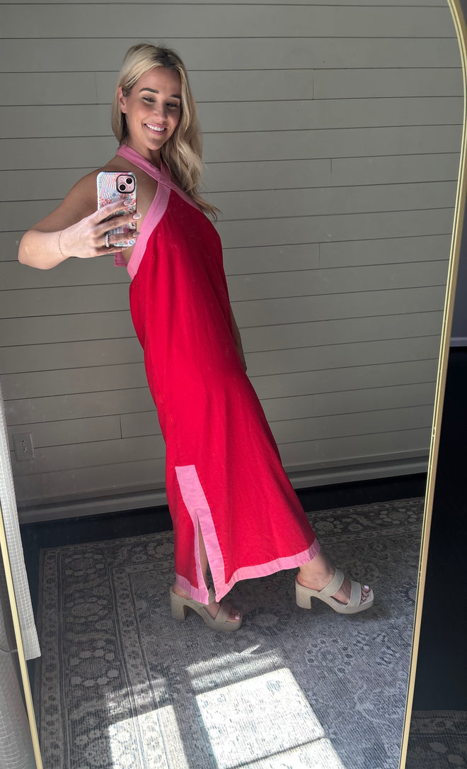 Delia Cross Halter Midi Dress