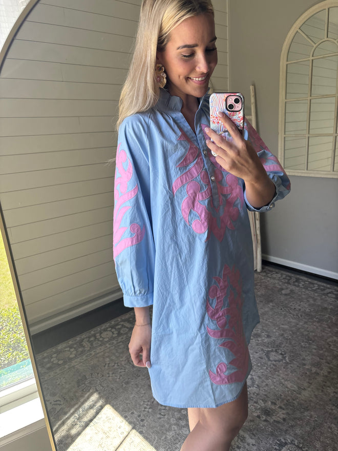 Baroque Blue Shift Dress