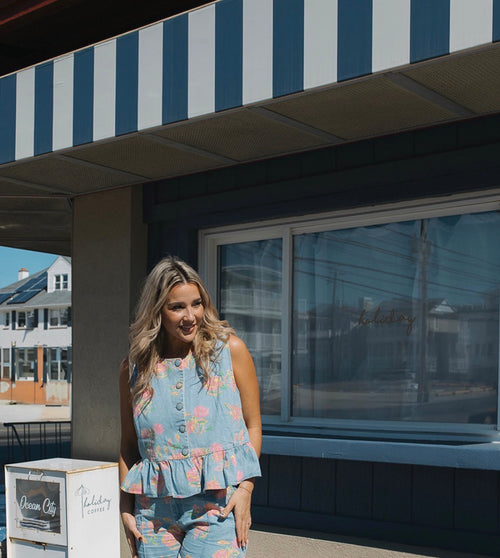 Denim Floral Top