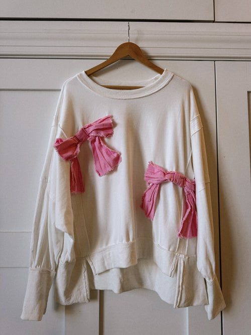 Twill Denim Bow Patch Sweatshirt