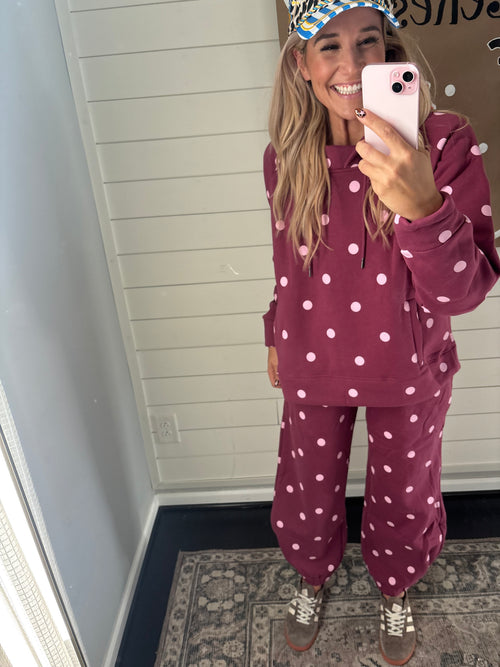 Maroon Polka Dot Sweat Suit
