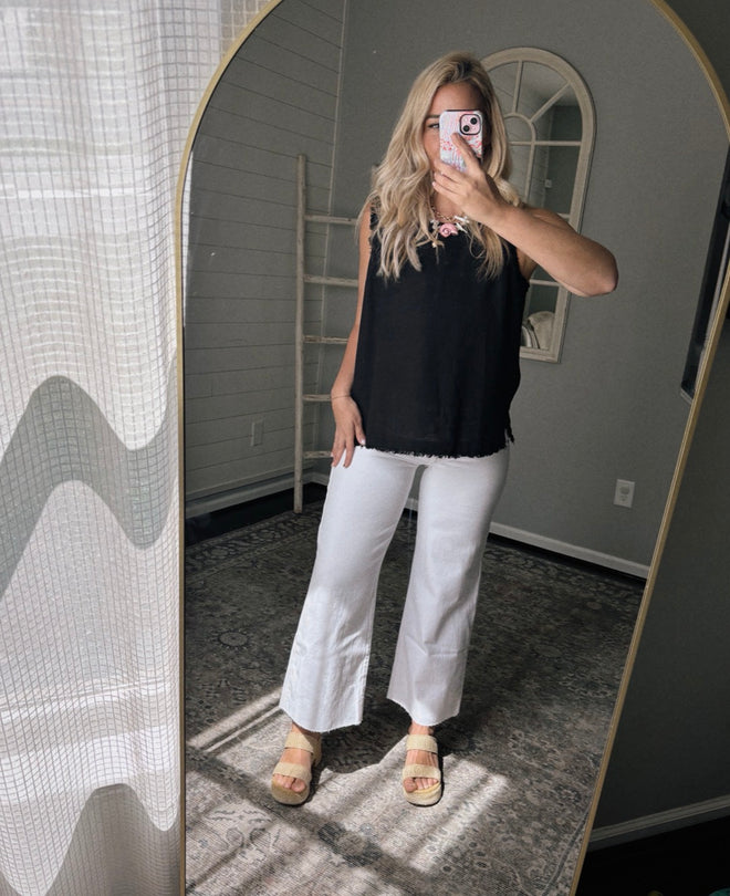Raw Hem Wide Leg White Jeans bp613j