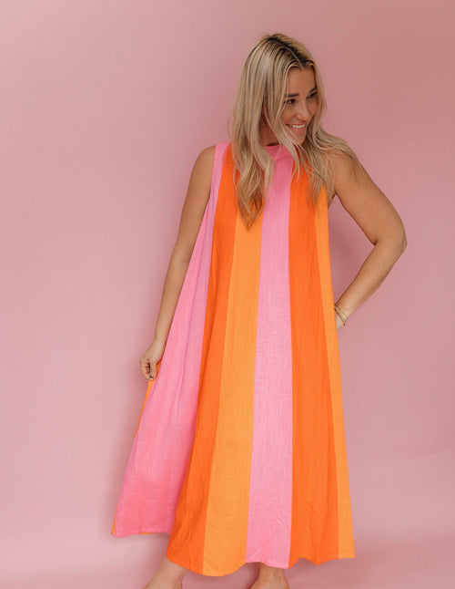 Colorblock Sleeveless Midi Dress