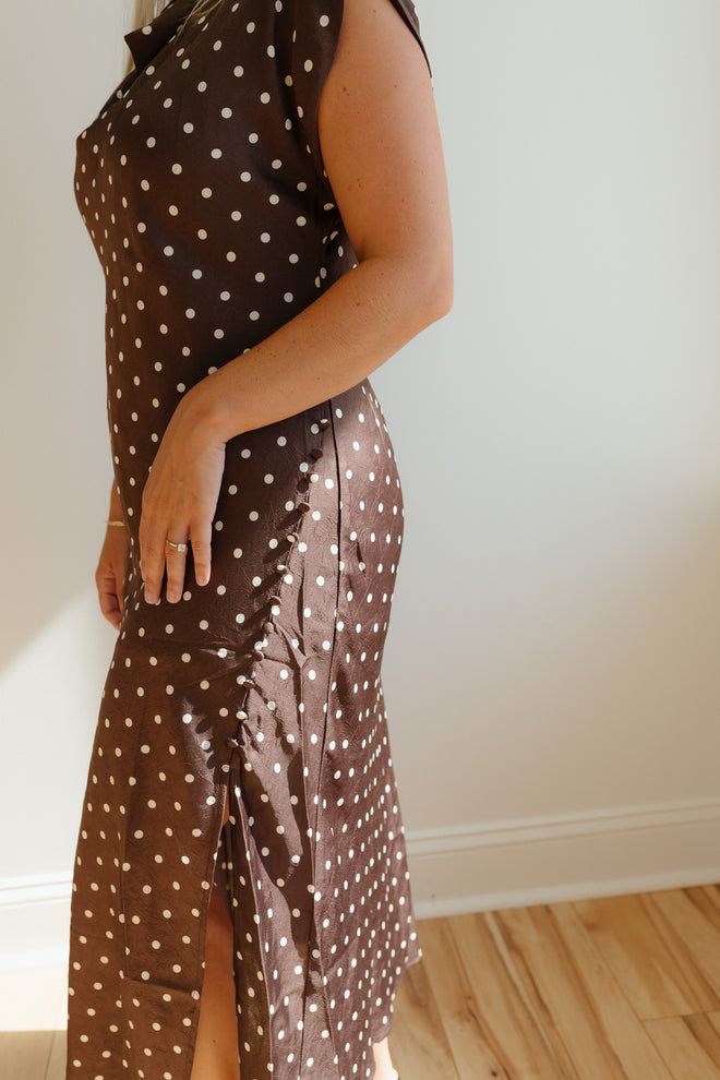 Cowl Neck Polka Dot Dress