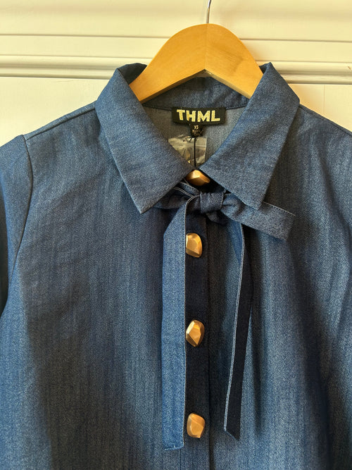 Long Sleeve Denim Tie Top