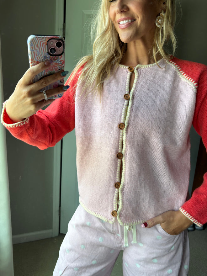 Contrast Stitch Raglan Cardigan