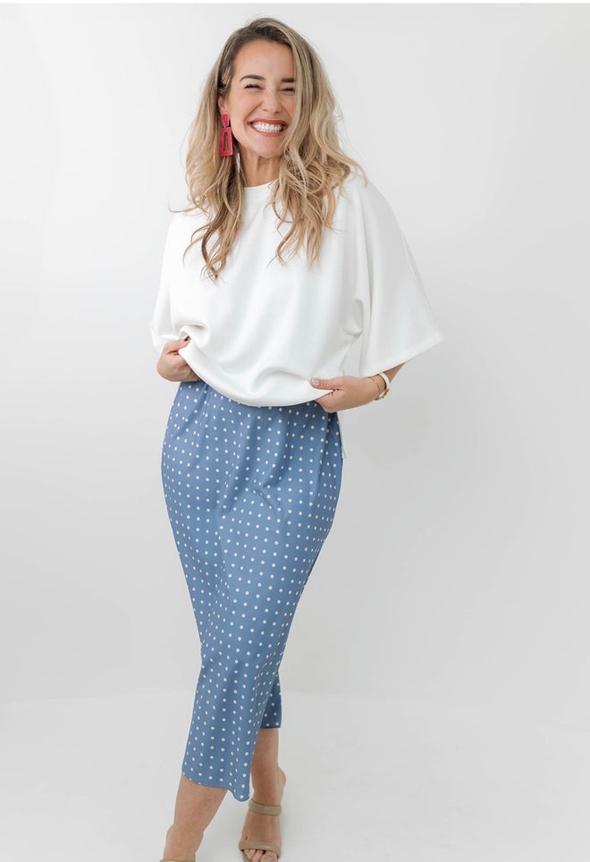 Blue Polka Dot Satin Skirt