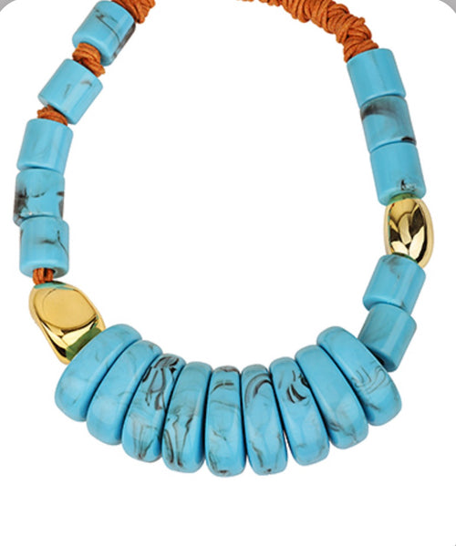 Bold Acrylic & Metal Bead & Cord Necklace