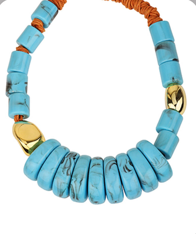 Bold Acrylic & Metal Bead & Cord Necklace