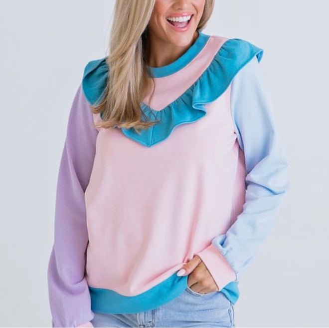 Colorblock Ruffle Sweatshirt