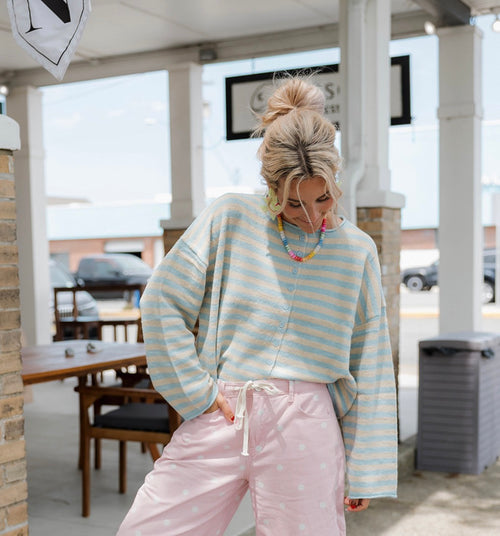 Striped Button Up Curly Hem Cardigan