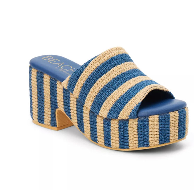 Terry Navy Striped Slide