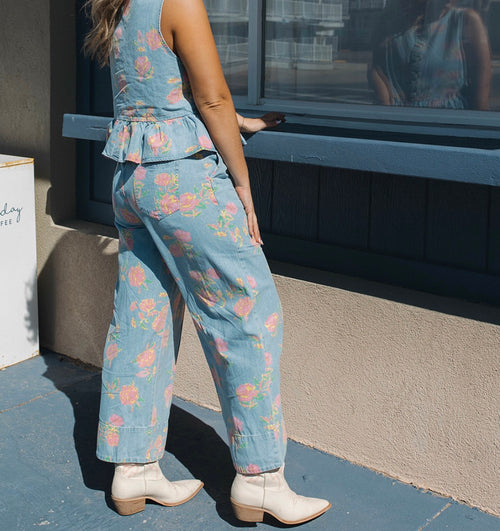 Denim Floral Pants