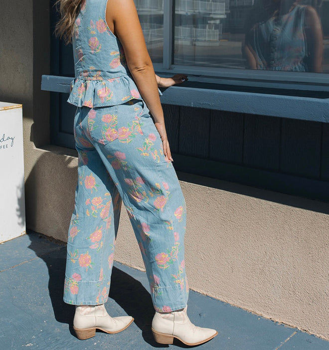 Denim Floral Pants