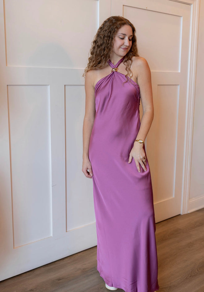 Solid Satin Halter Maxi