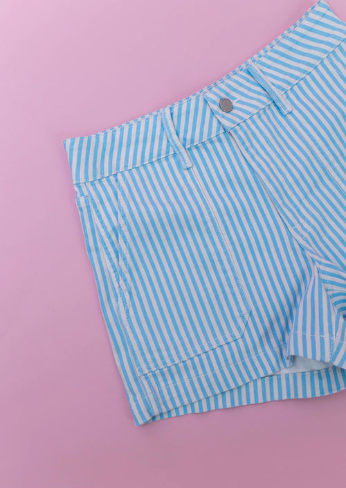Blue Stripe Denim Shorts