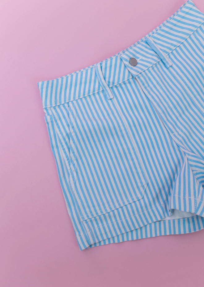Blue Stripe Denim Shorts