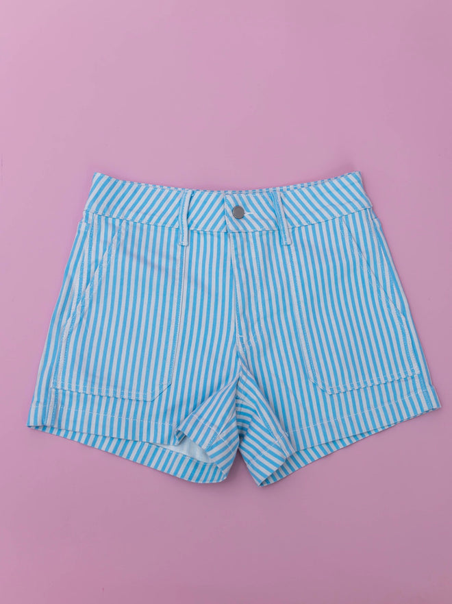 Blue Stripe Denim Shorts