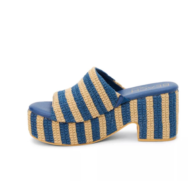 Terry Navy Striped Slide