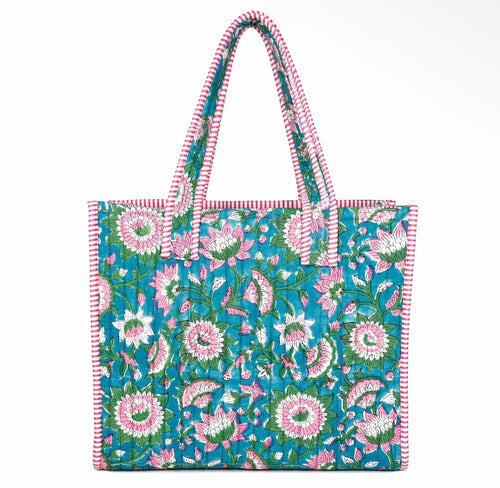 Block Print Mini Tote Teal