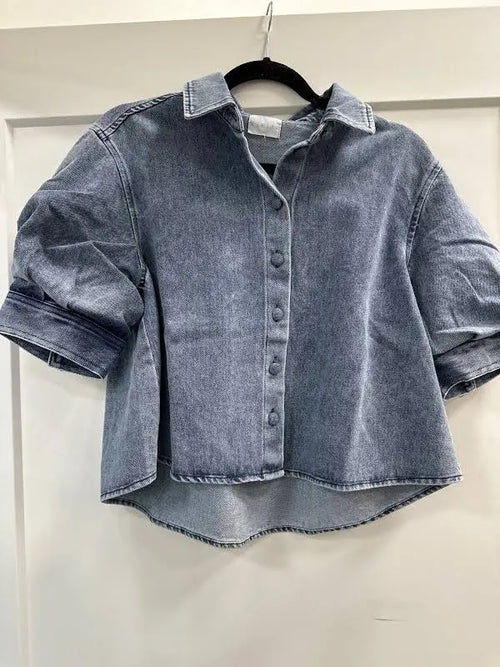 Denim Button Puff Sleeve Top