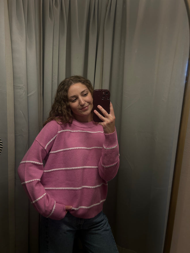 Blanket Stitch Striped Sweater