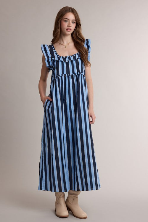 Two Tone Blue Midi Dress