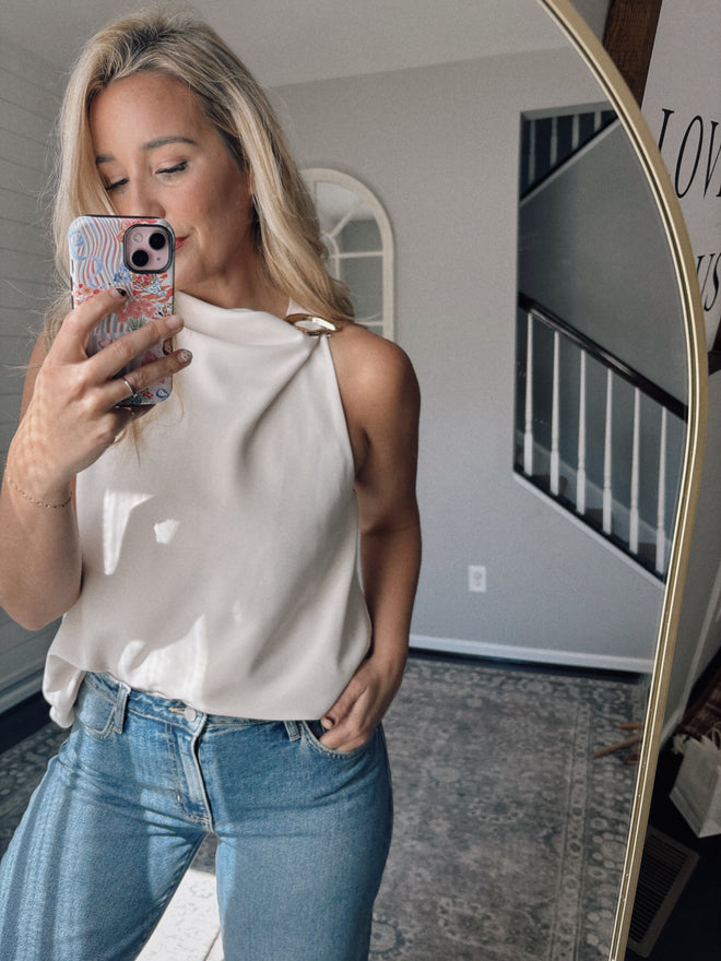 Vera Ring Detail Mock Neck Top