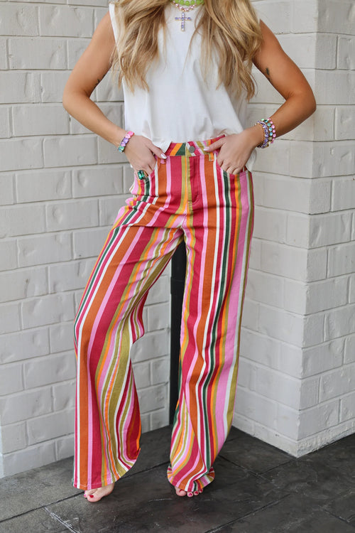 Color Pop Fuchsia Stripe Denim Pants
