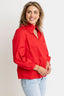 Red Poplin Ruffle Neck Top