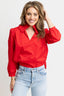 Red Poplin Ruffle Neck Top