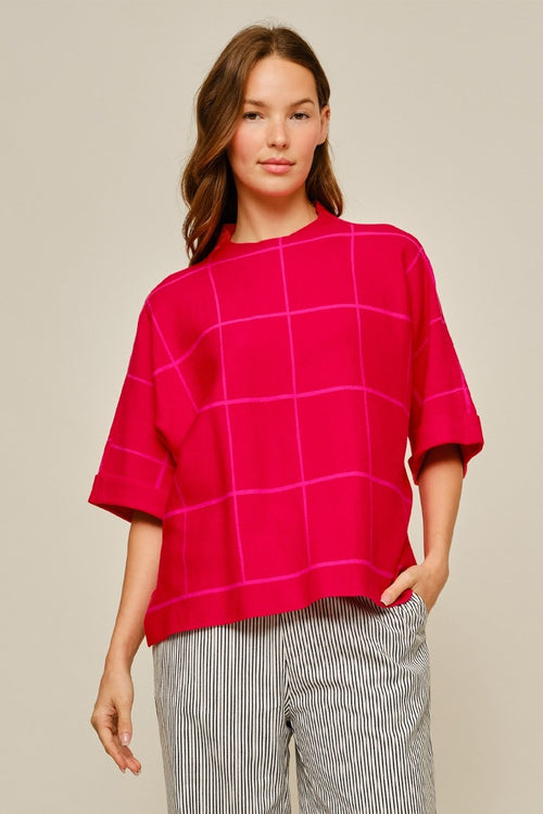 Grid Shoulder Drop Top