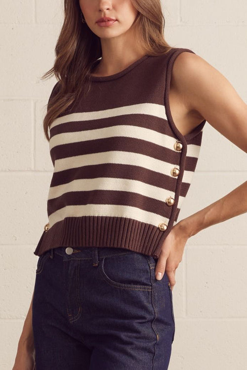 Maris Brown Stripe Button Knit Top